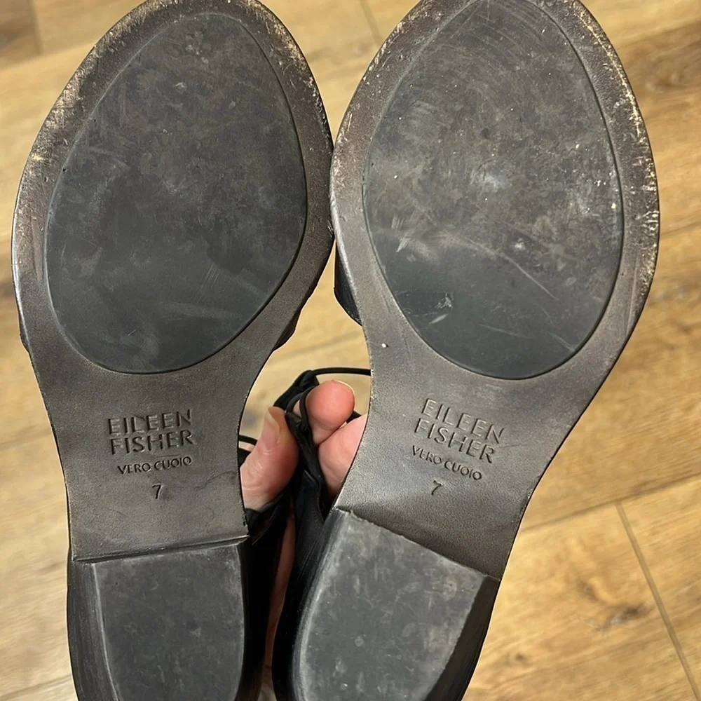 Eileen Fisher Black Leather Sandals Size 7